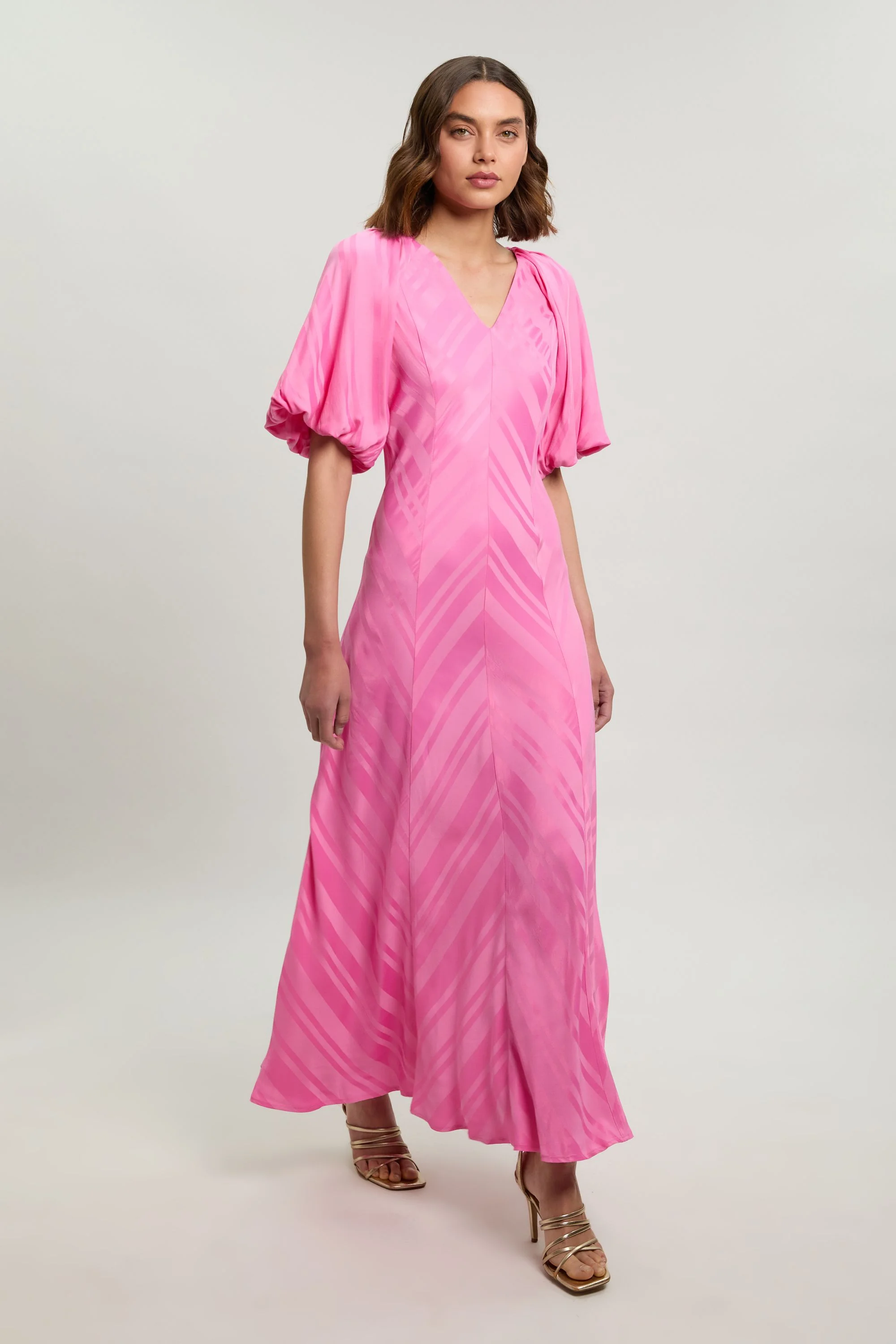 Stripe Fabric Detail Fluid Short Sleeve Midi Dress - 1