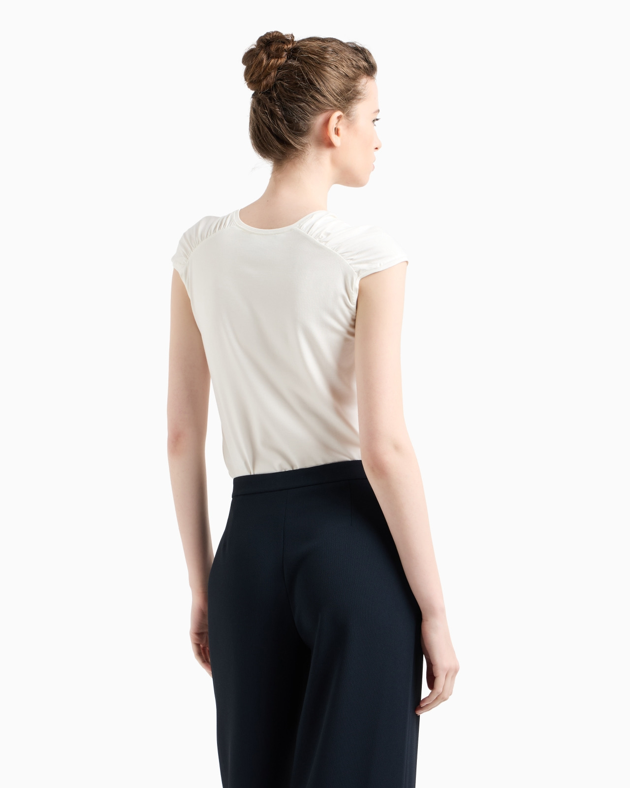 STRETCH-JERSEY T-SHIRT WITH GATHERED SLEEVES - 3