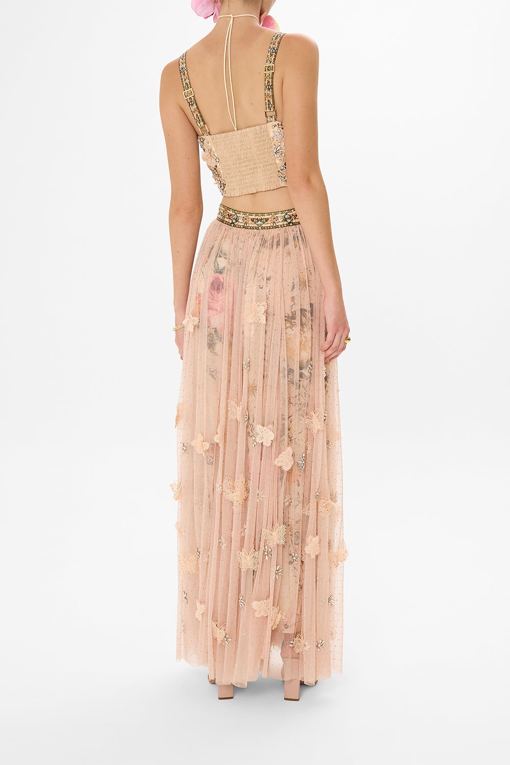 LONG TULLE SKIRT WITH 3D LACE & FLOWERS - 3