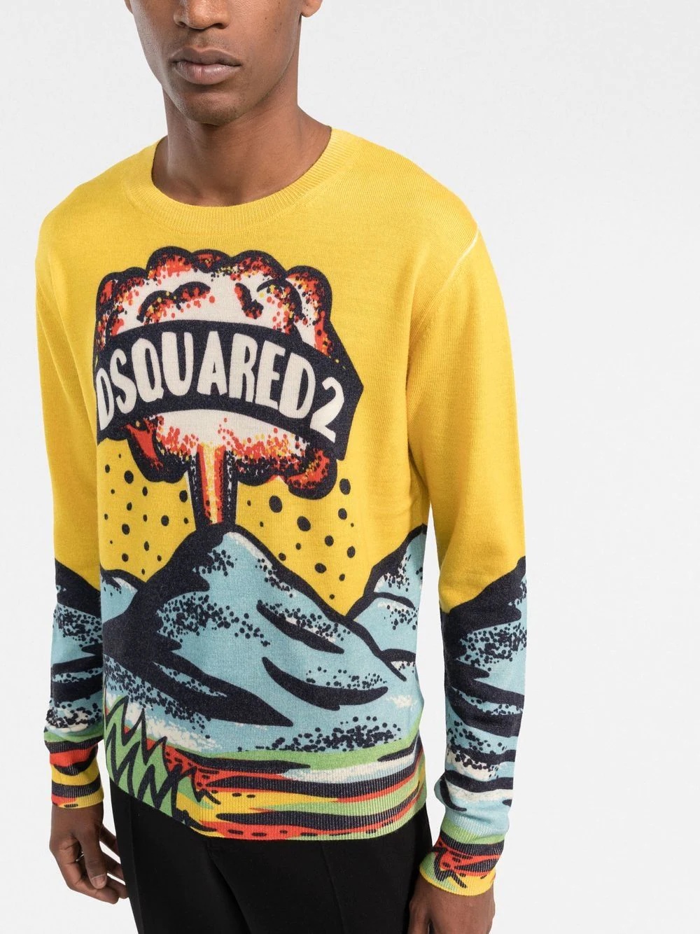 logo volcano-print wool jumper - 3