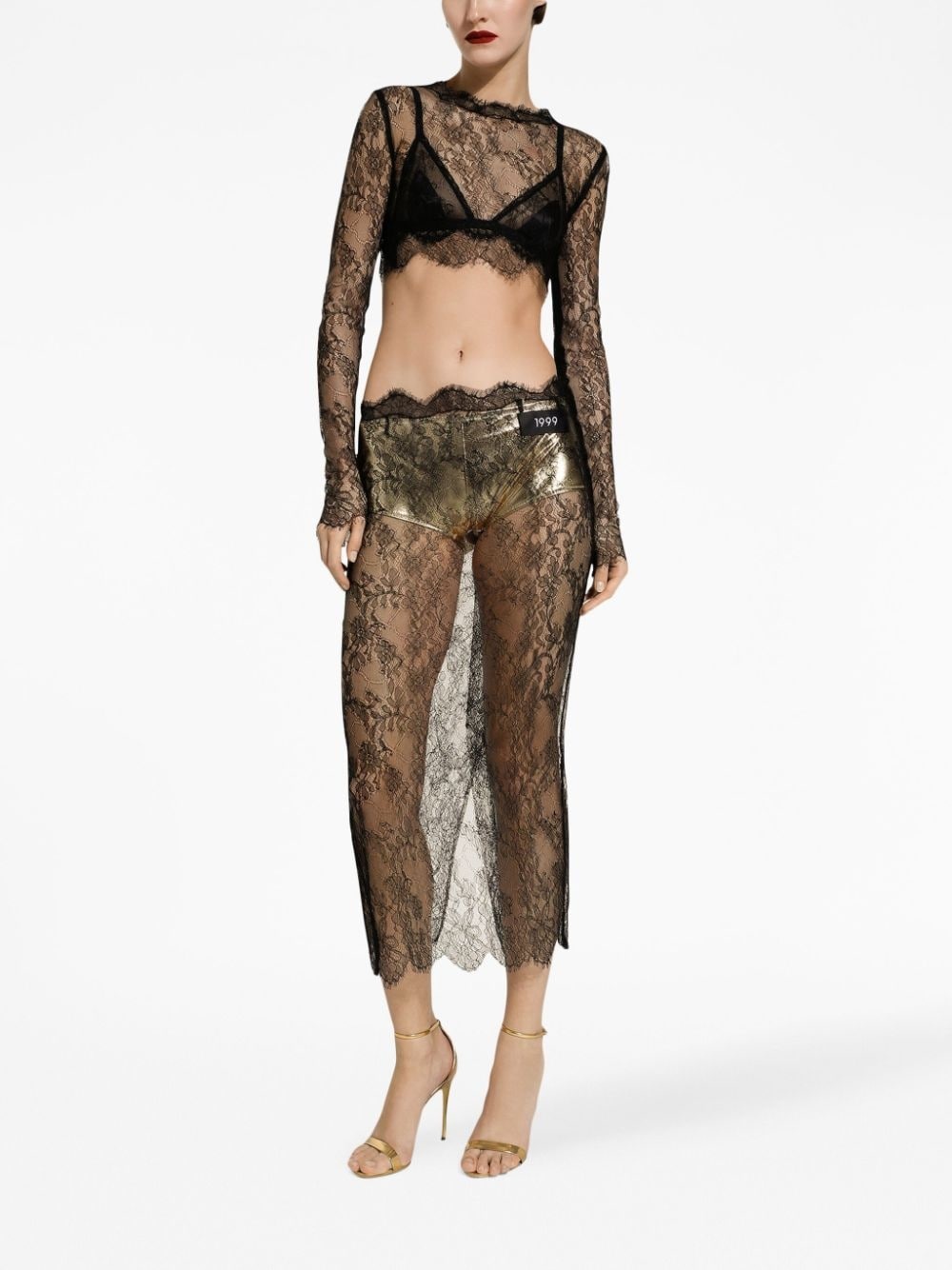 semi-sheer lace midi skirt - 3