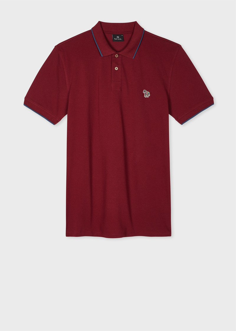 Slim-Fit Burgundy Zebra Logo Polo Shirt With Contrast Tipping 1