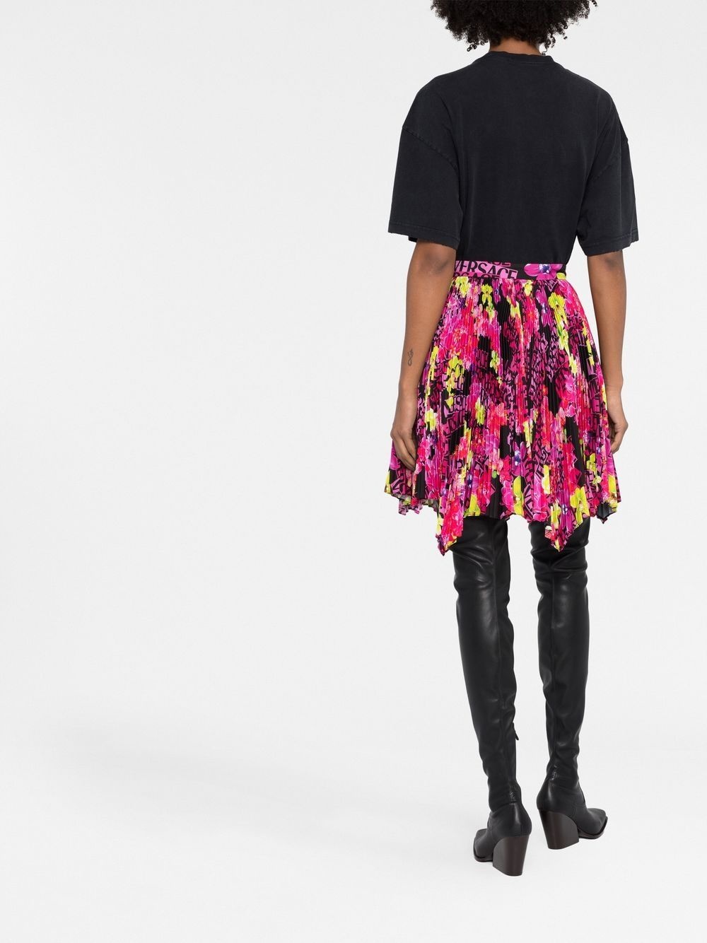 logo-print pleated asymmetric skirt - 6