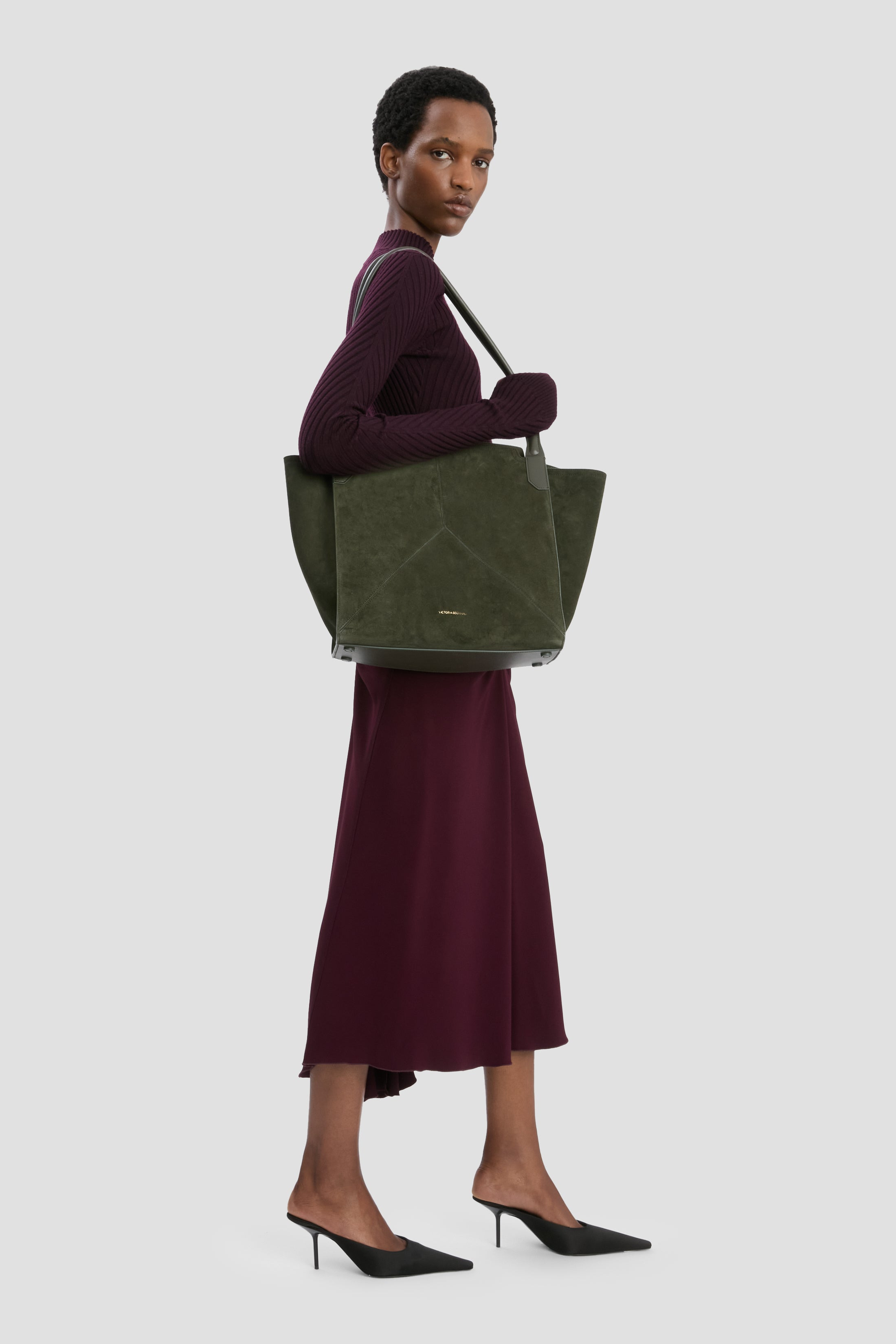 Gathered Waist Midi Skirt In Merlot - 4
