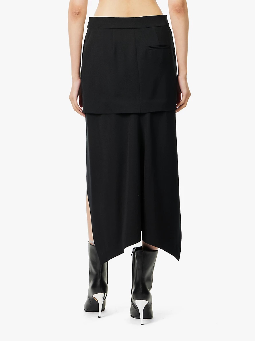 Cavalry asymmetric-hem wool midi skirt - 4