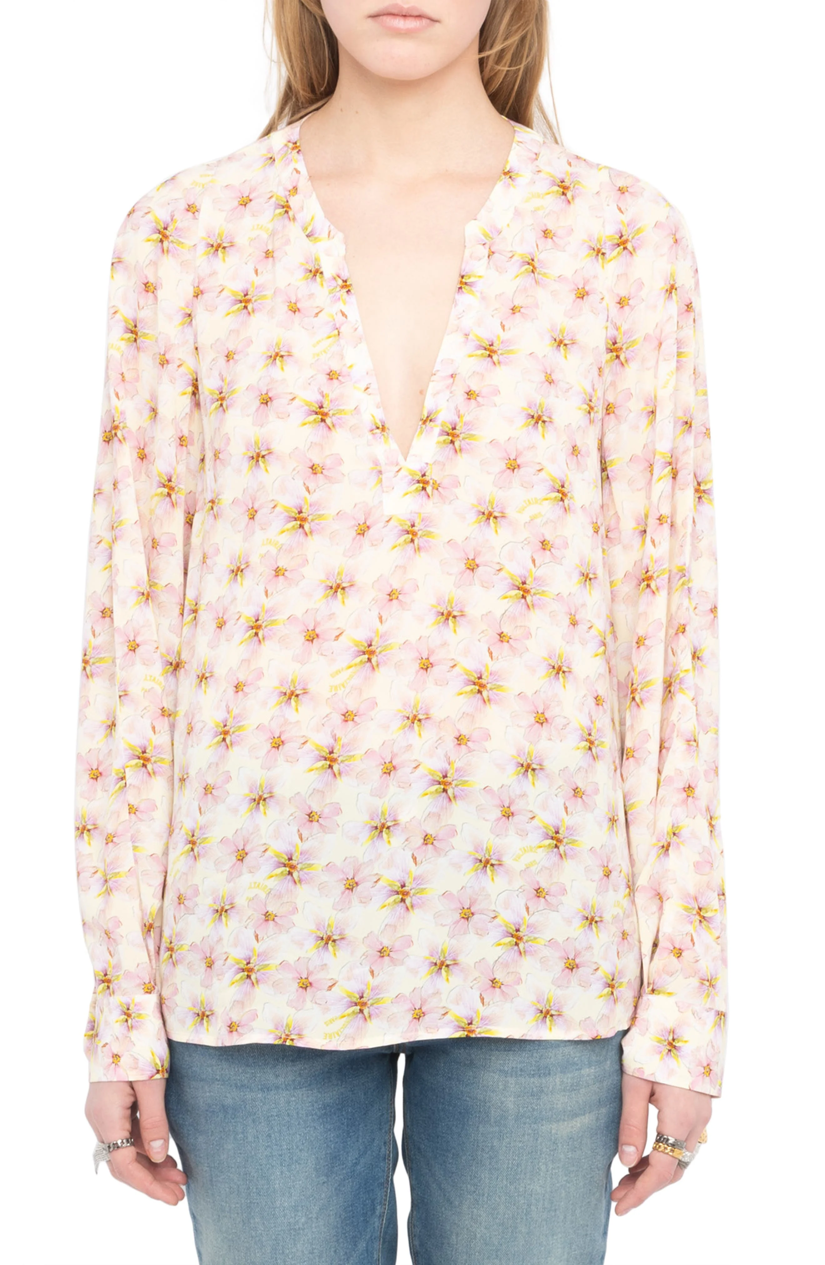 Zadig & Voltaire Torny Mirror Flowers Popover Top in Pear at Nordstrom - 1