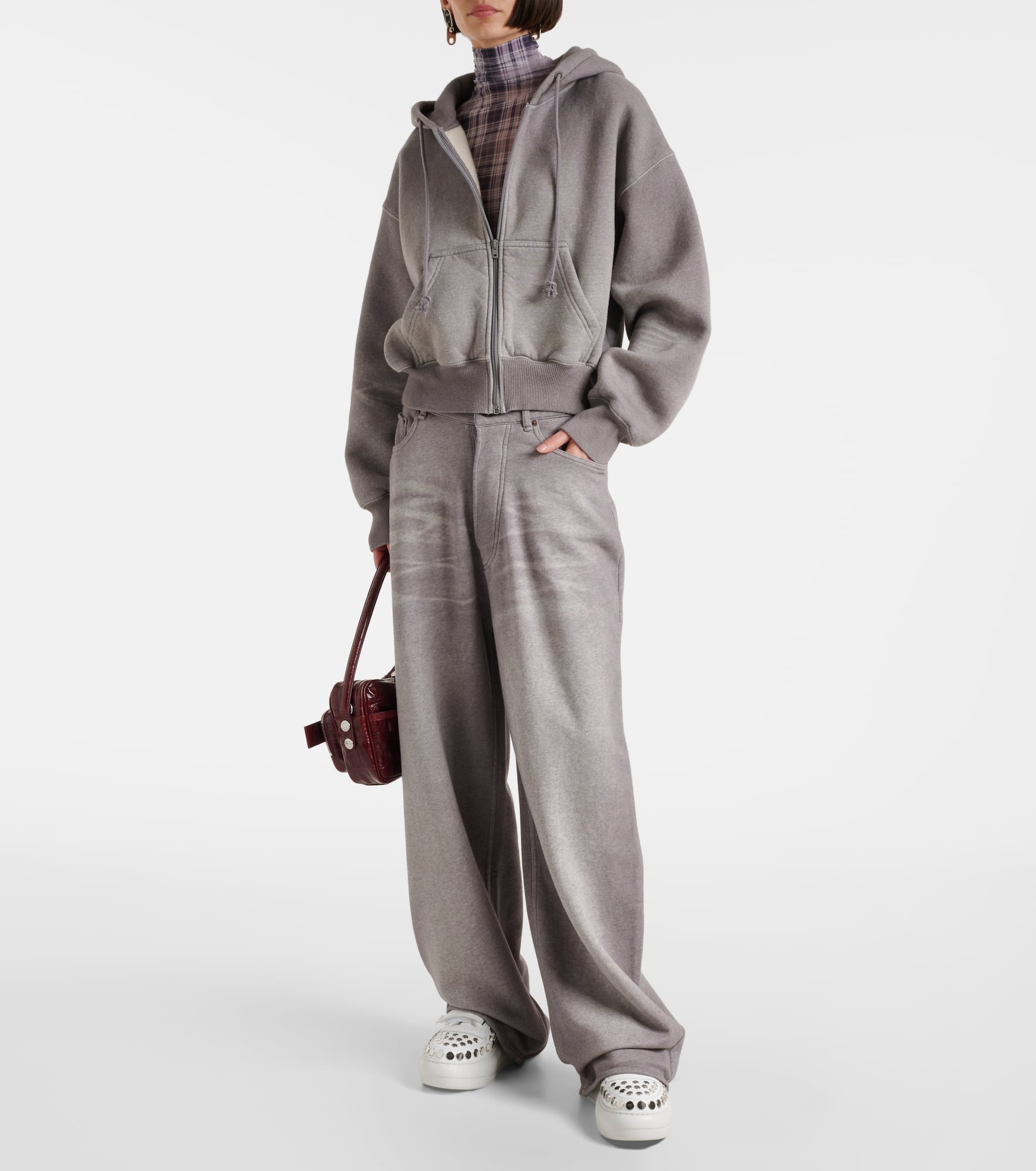 Mid-rise cotton fleece wide-leg pants - 2