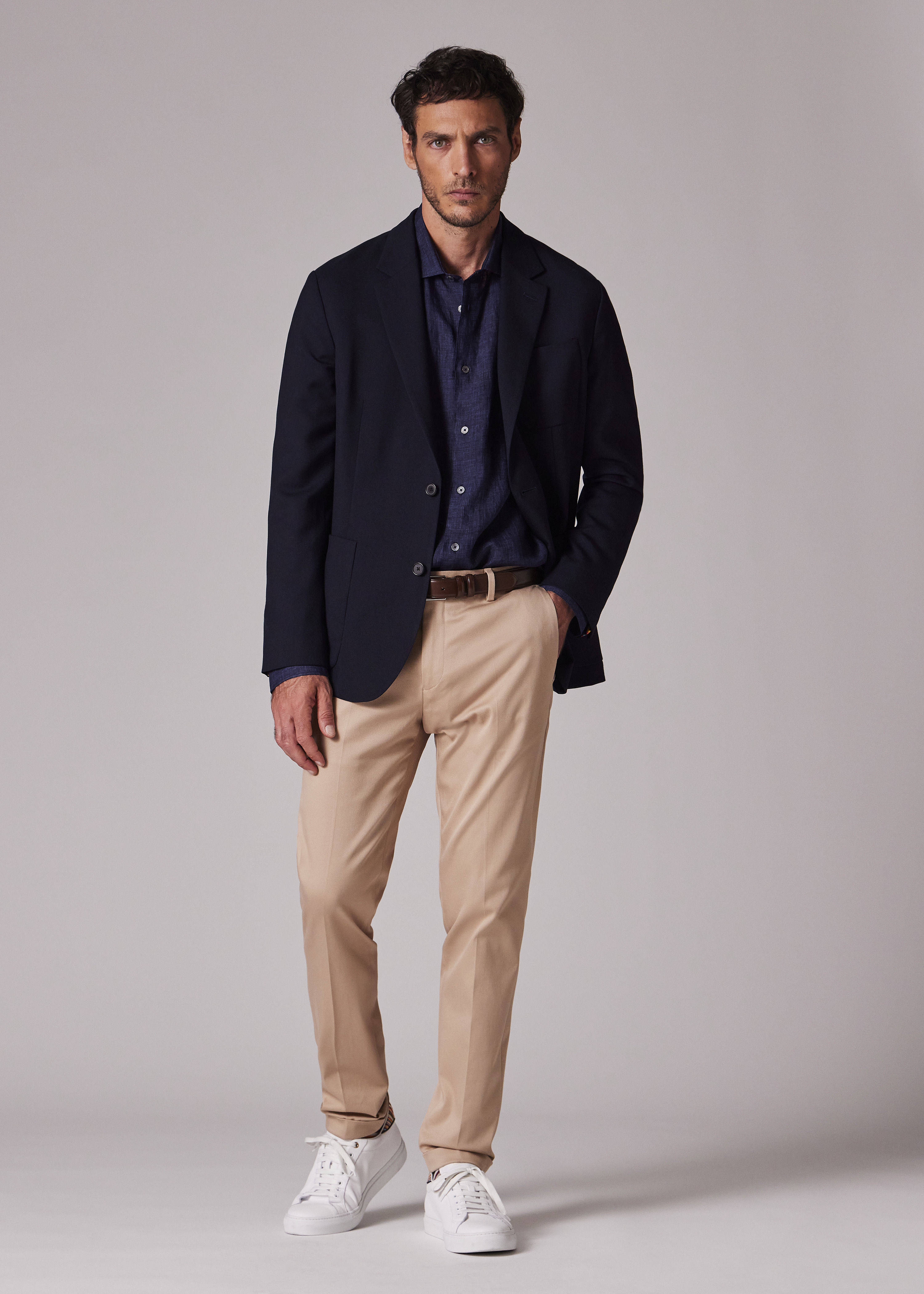 Slim-Fit Navy Linen Shirt - 5