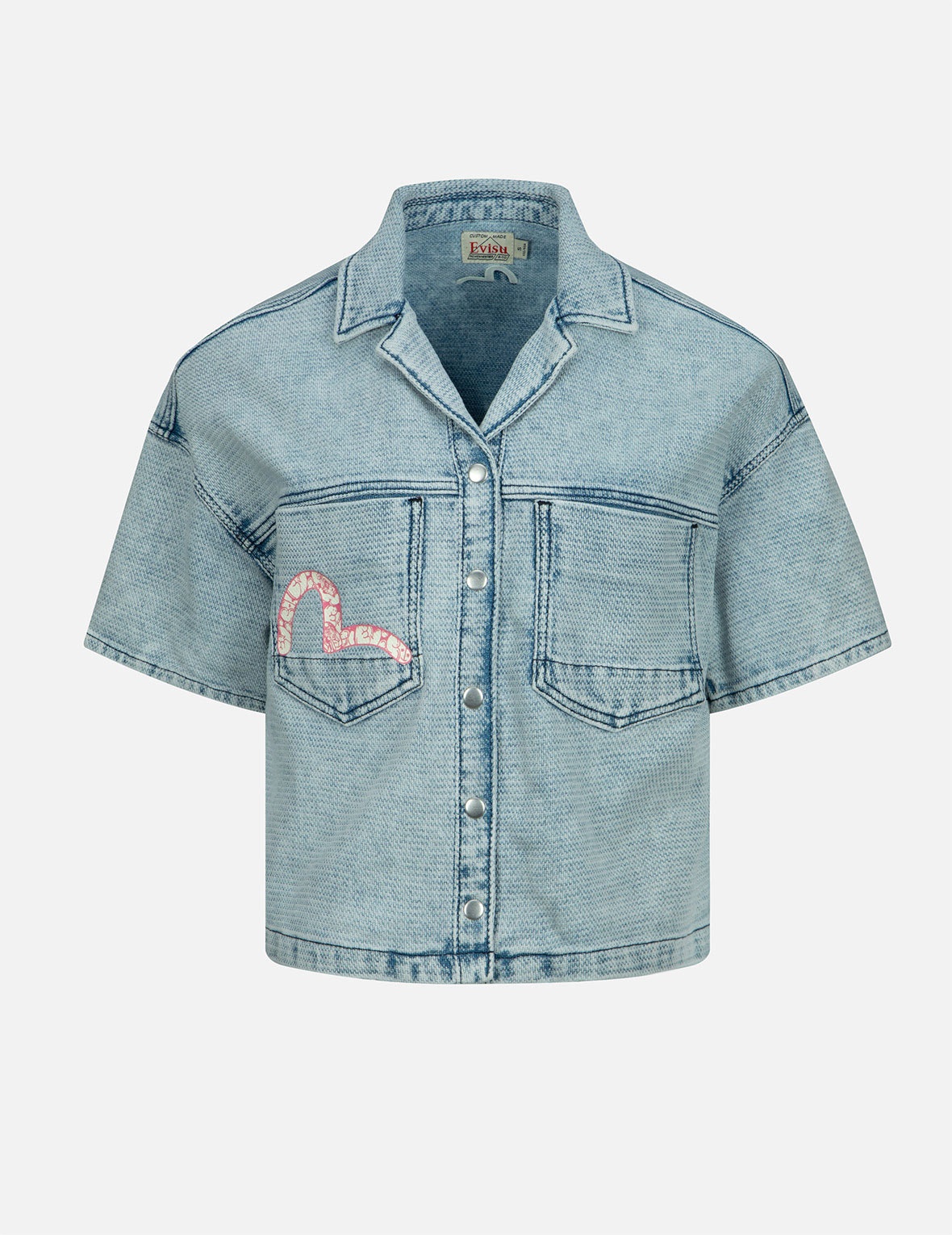 GRAFFITI SEAGULL PRINT BOXY DENIM SHIRT - 1