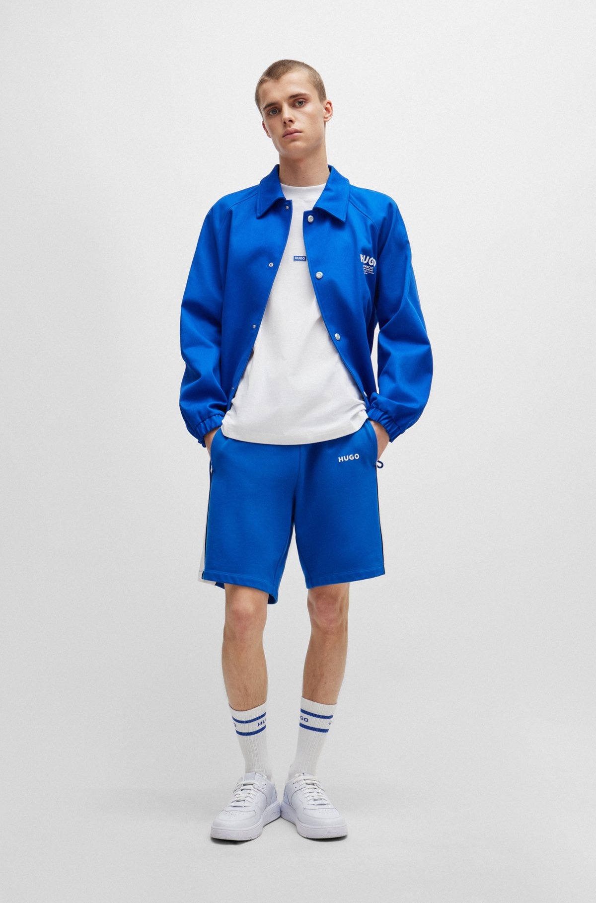 COTTON-TERRY COLOR-BLOCKED SHORTS WITH CONTRAST PANELS - 4