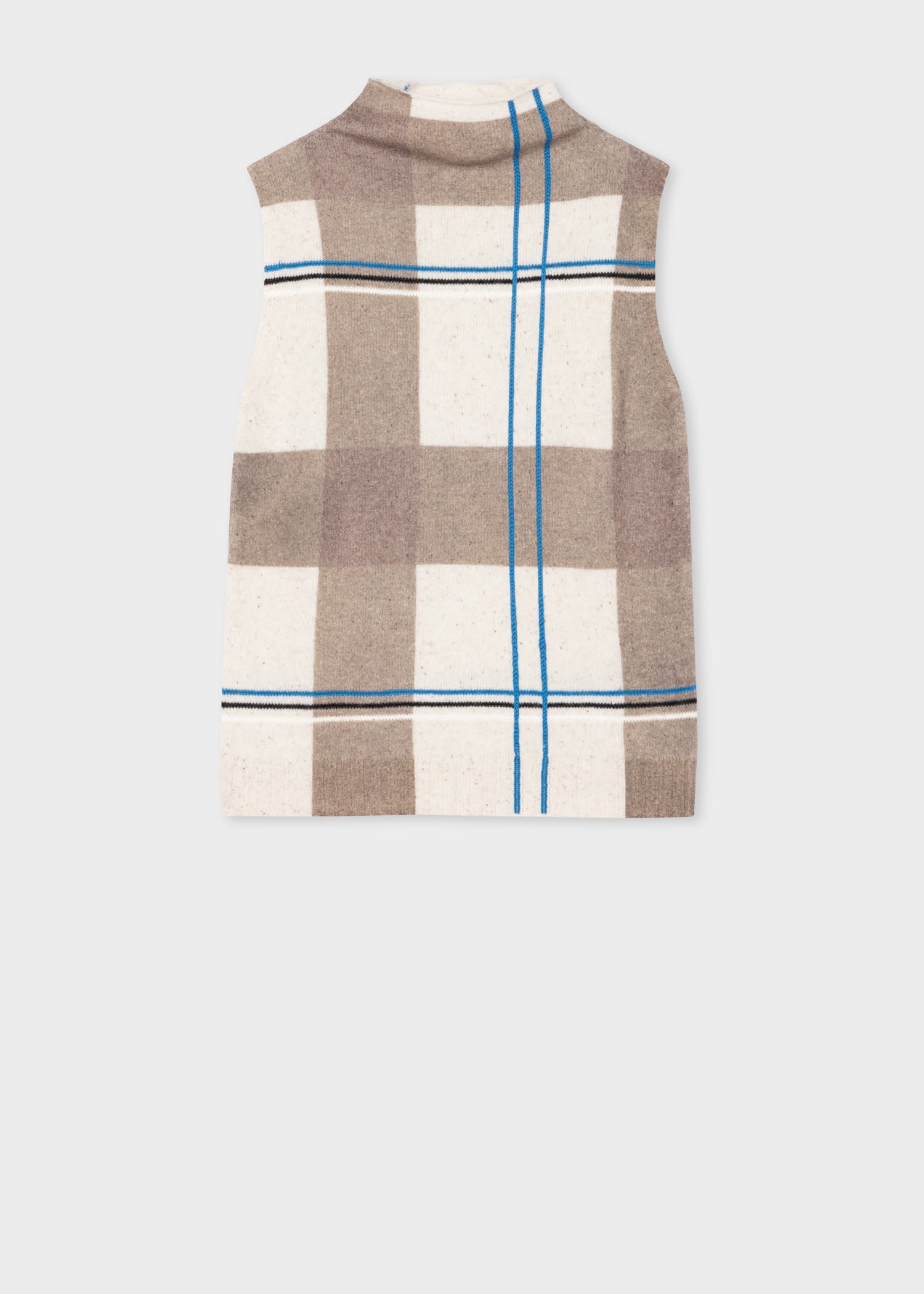Intarsia Check Funnel Neck Top - 1
