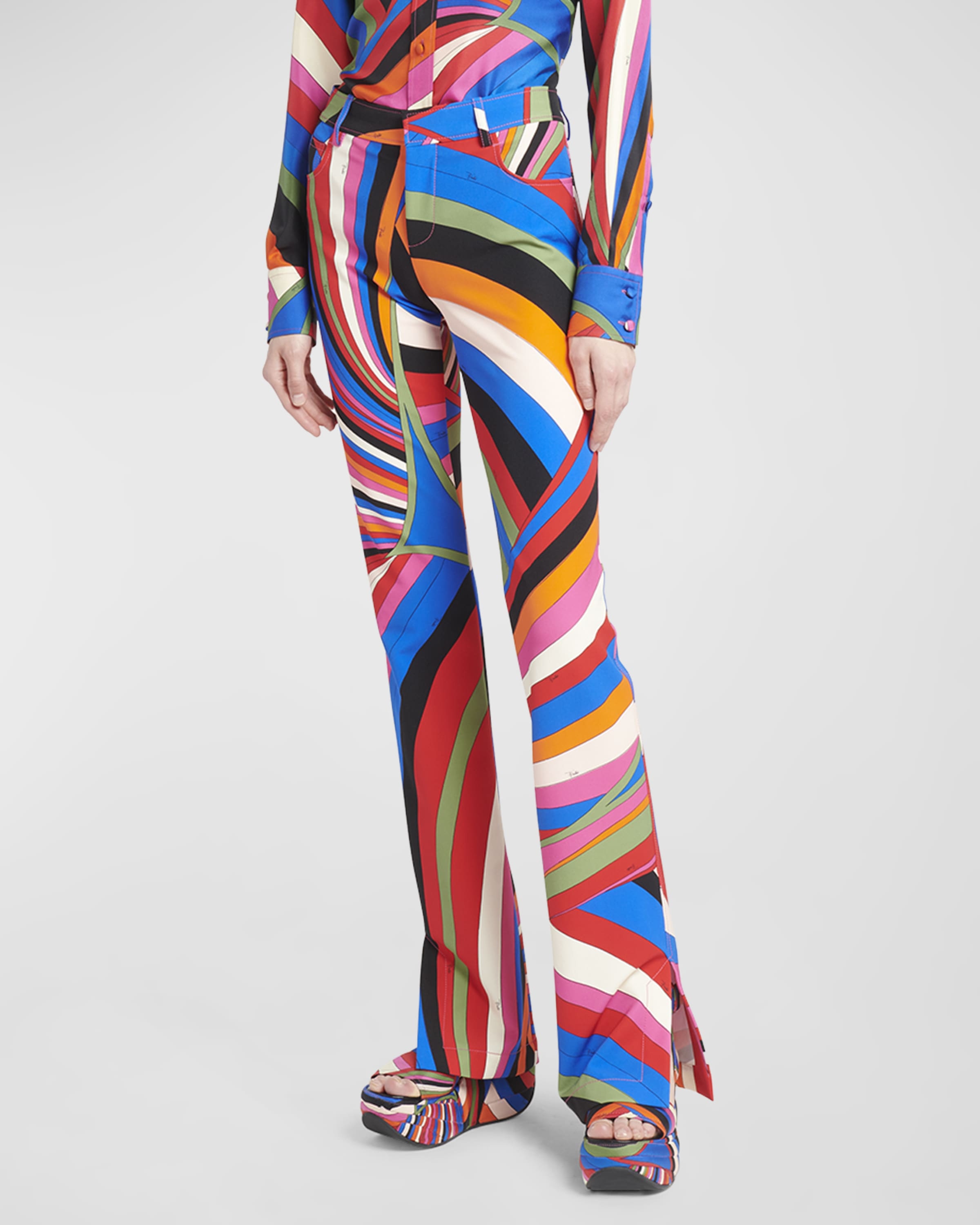 Mid-Rise Abstract-Print Straight-Leg Slit-Hem Trousers - 2