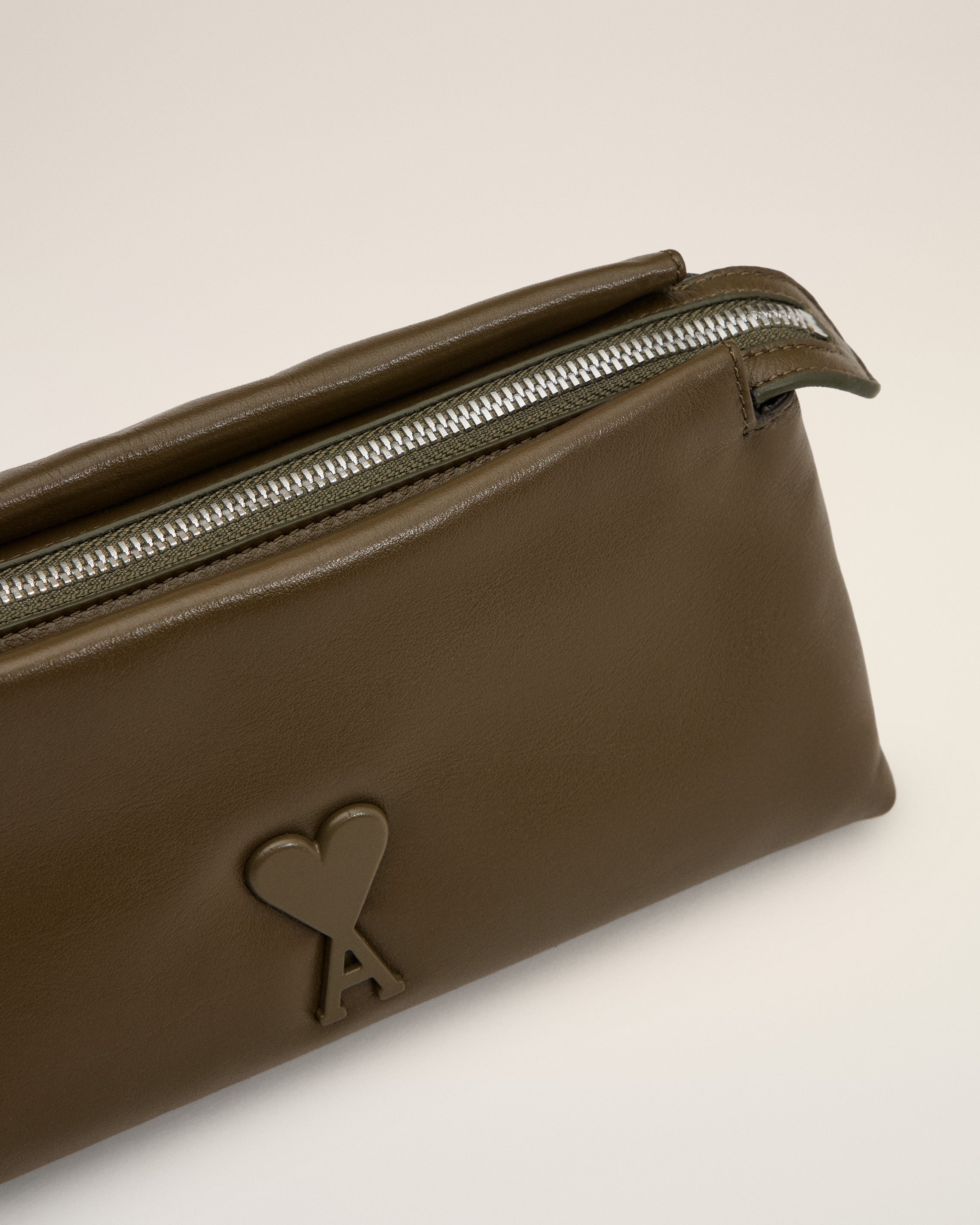 AMI Paris KHAKI LEATHER VOULEZ-VOUS POUCH | REVERSIBLE