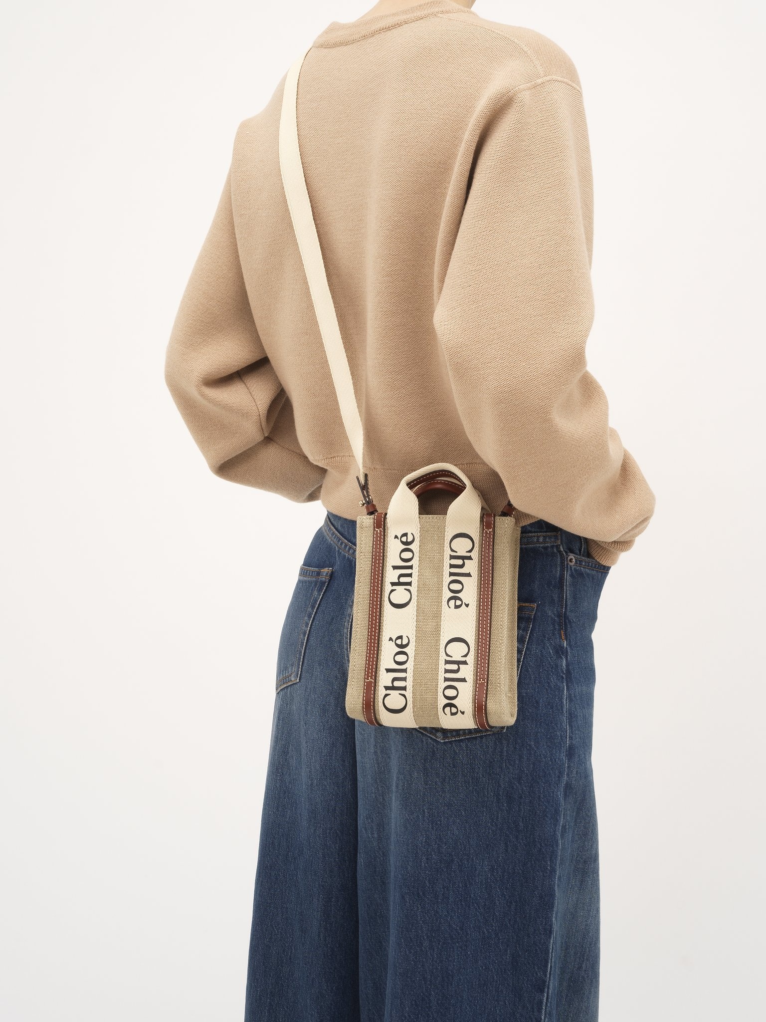 MINI WOODY NORTH SOUTH TOTE BAG IN LINEN - 2