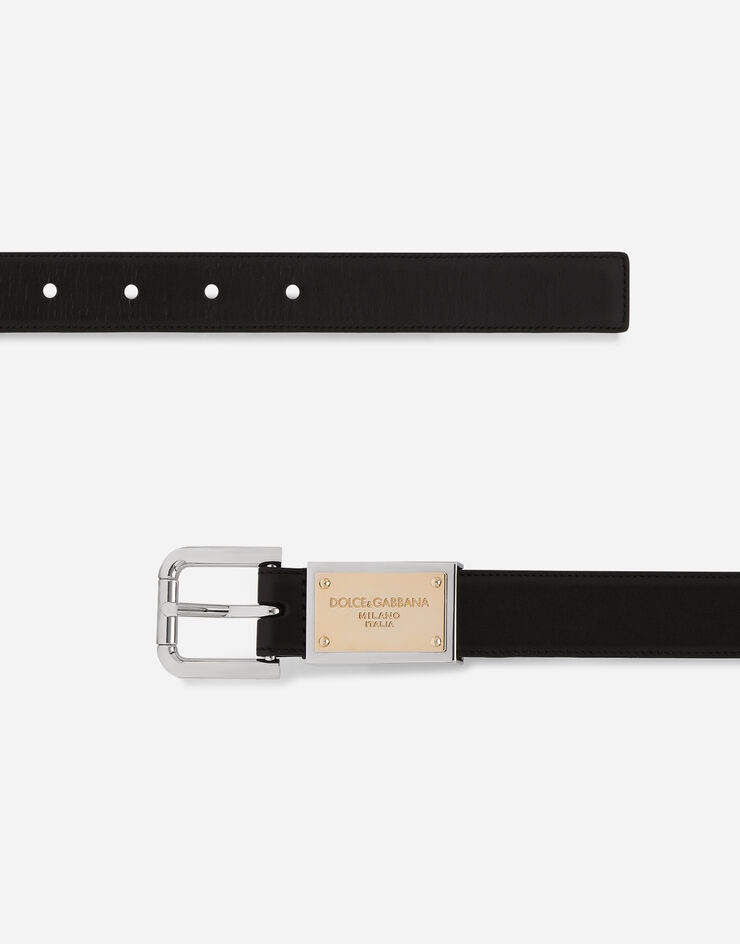 Calfskin belt with branded tag - 3