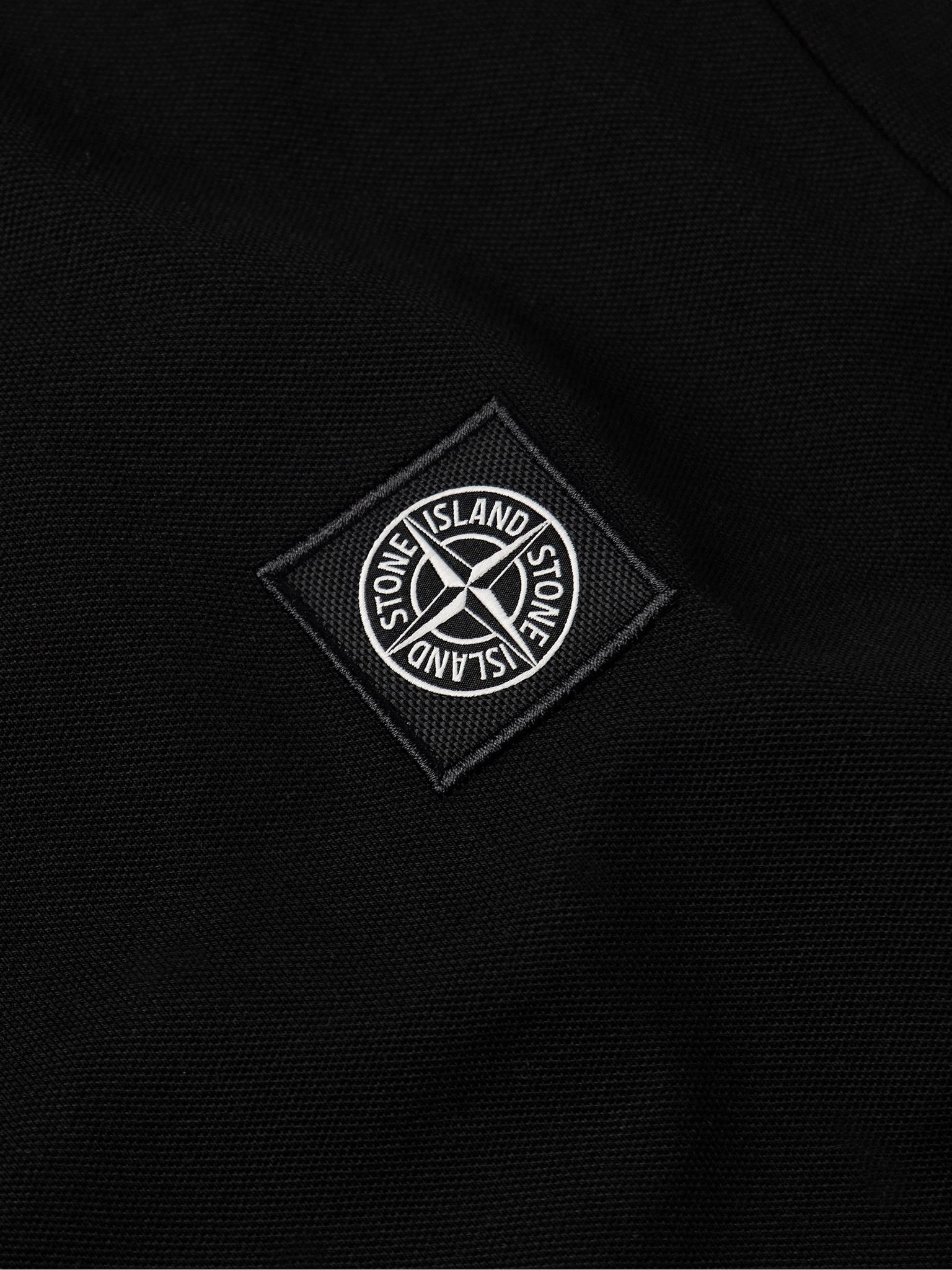 Logo-Appliquéd Stretch-Cotton Piqué Polo Shirt Black - 4