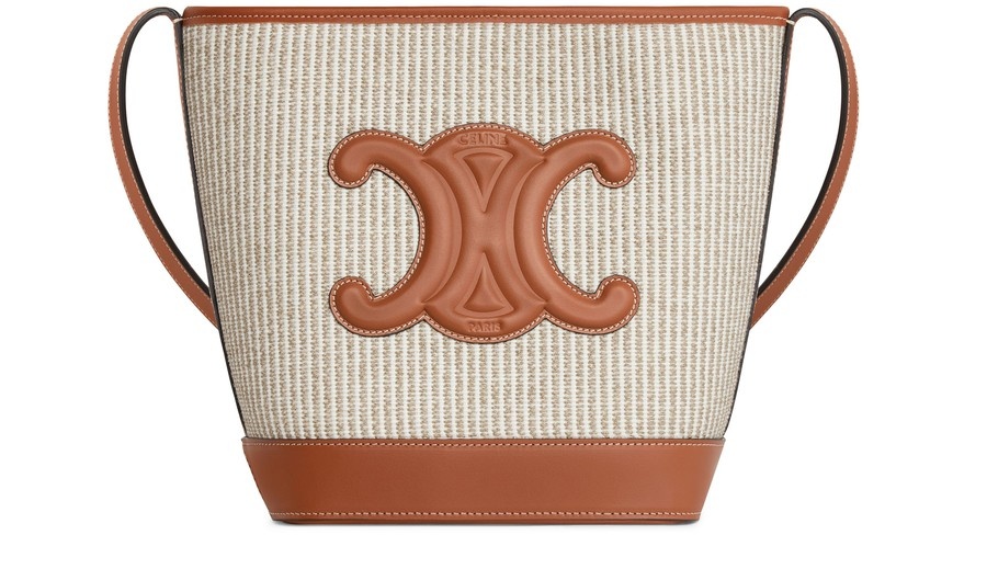 Small bucket cuir Triomphe in striped textile and calfskin - 1