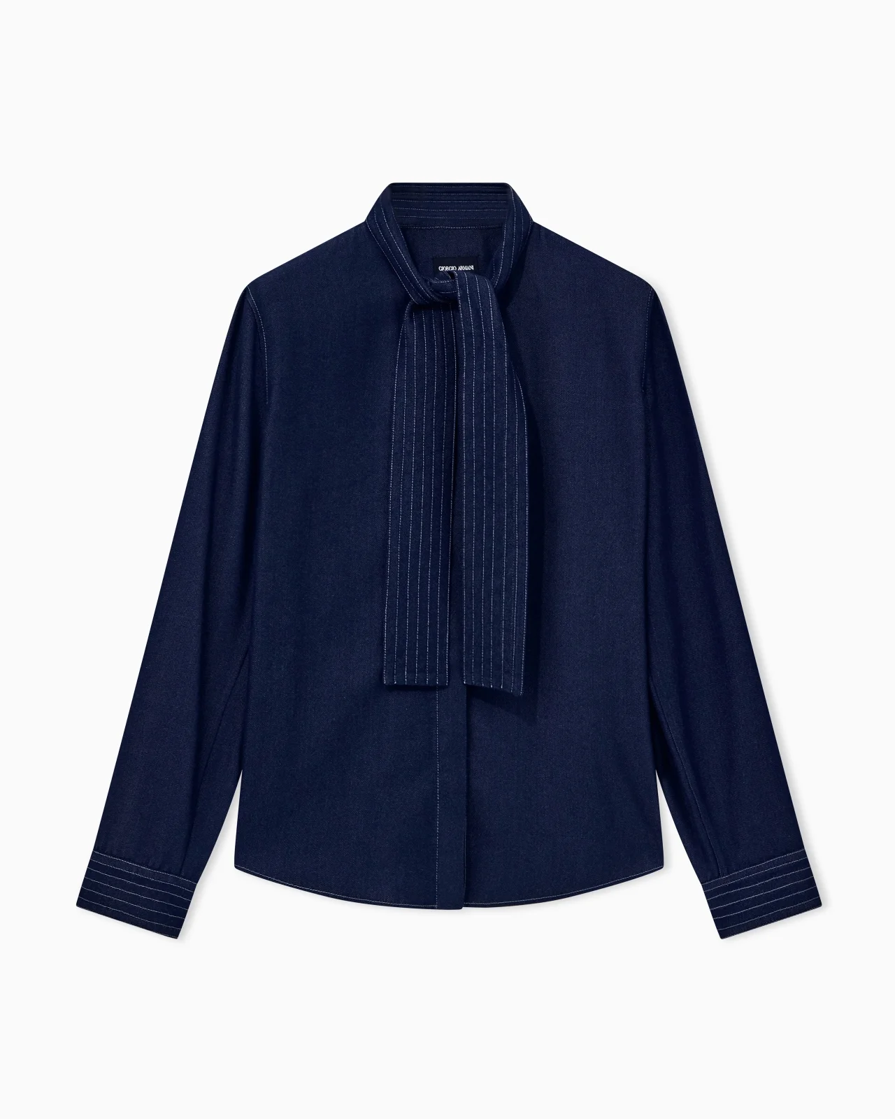 SHIRT IN DENIM EFFECT LYOCELL WITH NECK SCARF - 1