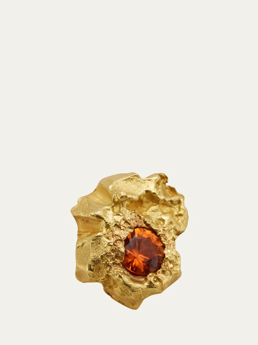 Single Rock Earrings in 18K Solid Yellow Gold with 3.75mm Orange Sapphires - 1