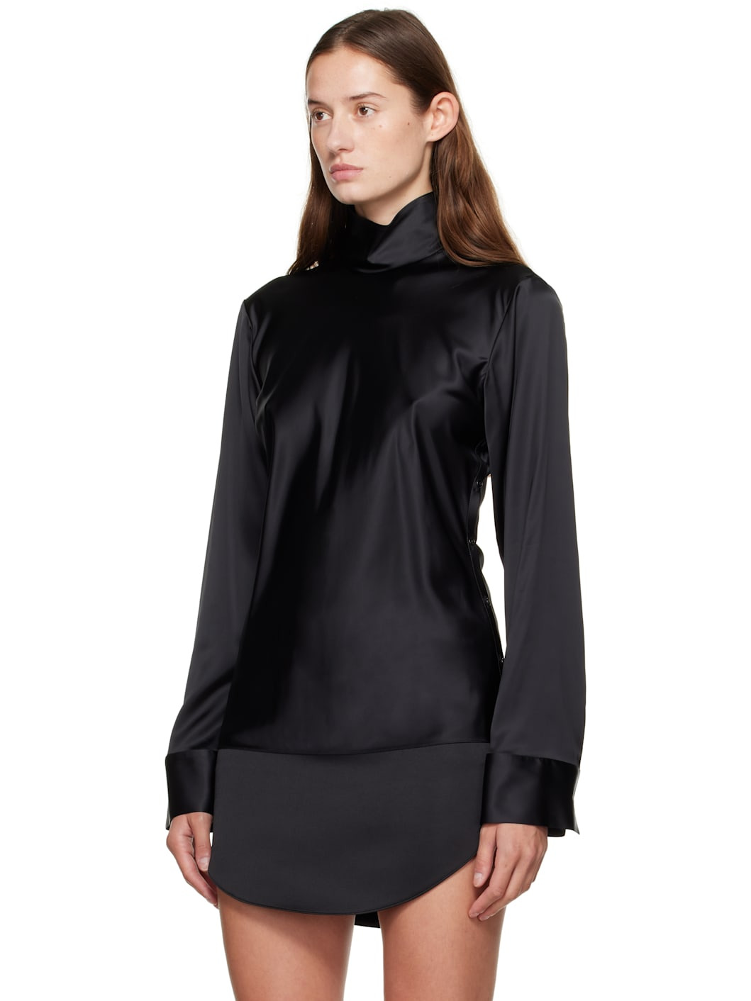 Black Off-Shoulder Satin Blouse - 4