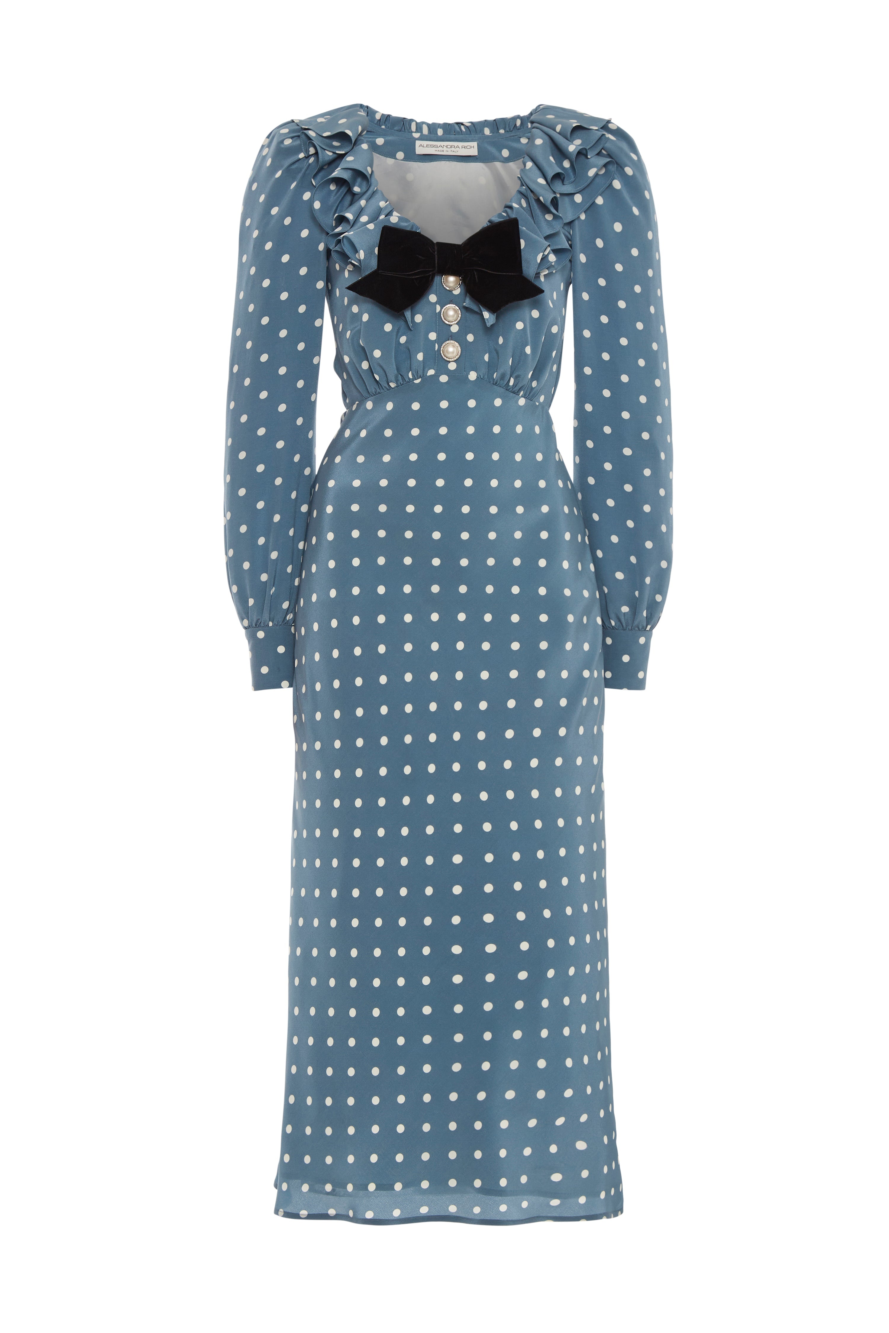 POLKA DOT SILK DRESS WITH VOLANT COLLAR - 1