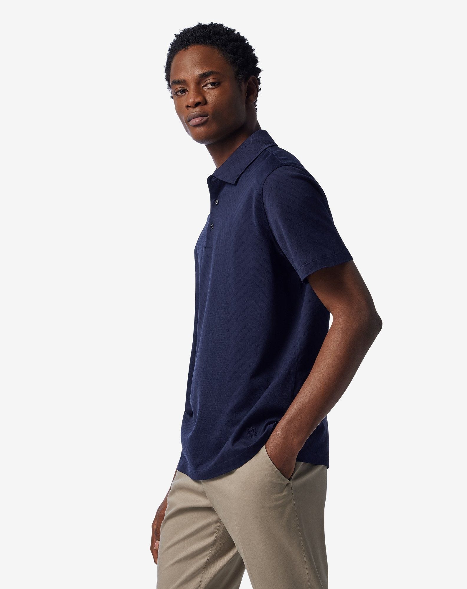 Blue button-up lisle thread polo shirt - 2