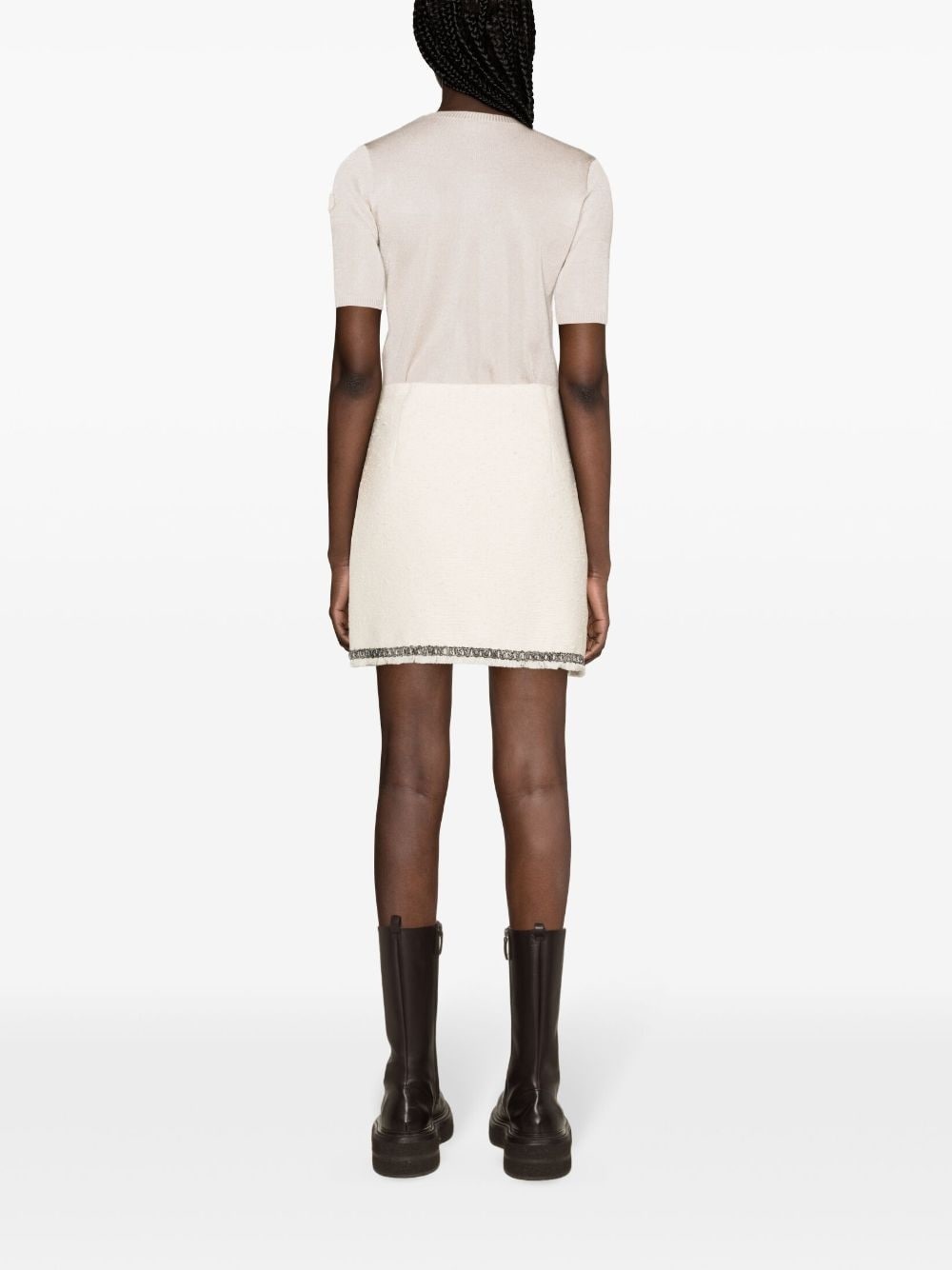 contrasting-trim tweed miniskirt - 4