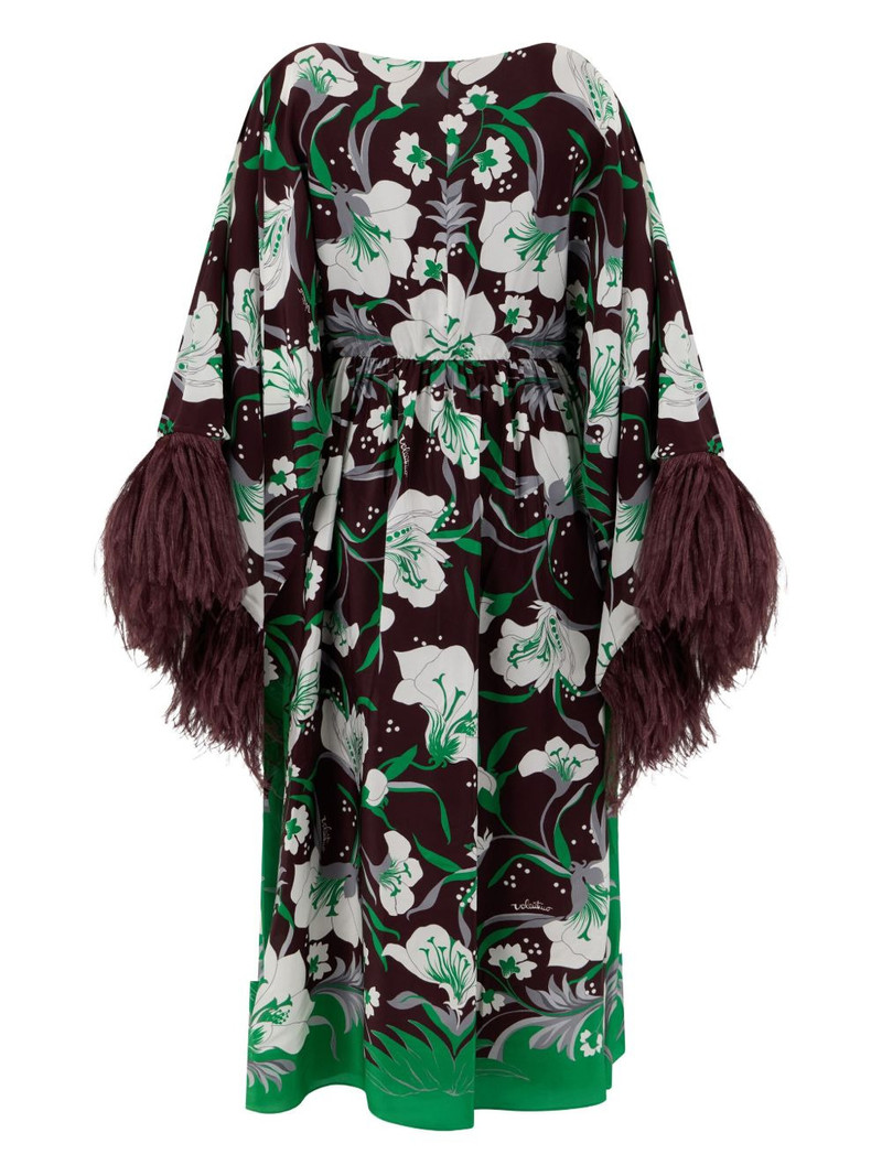 Valentino feather-trim floral dress outlook