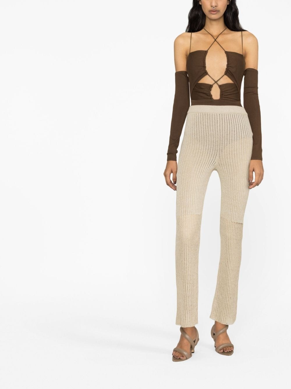high-waisted ribbed-knit trousers - 2