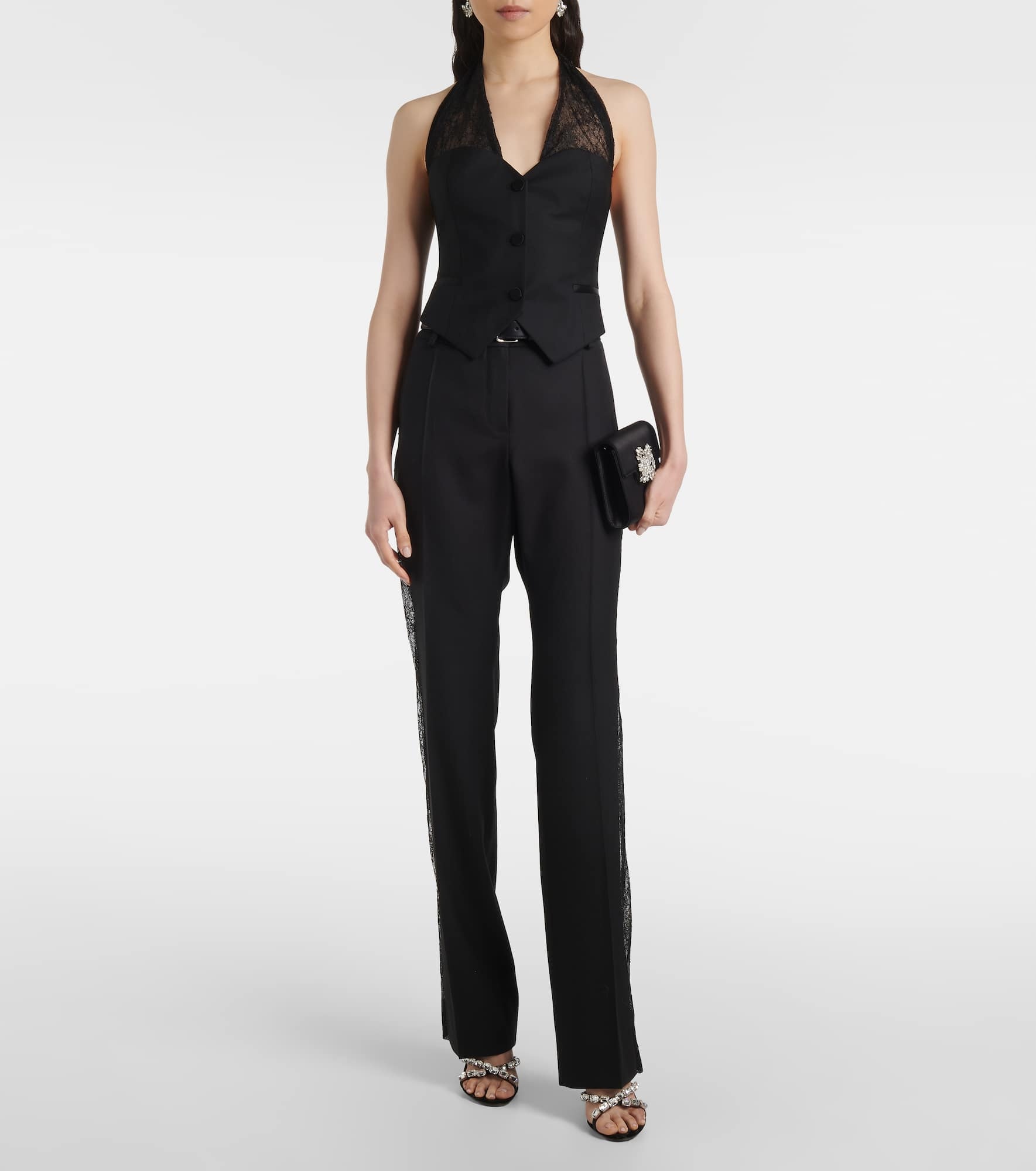 Lace-trimmed wool straight pants - 2