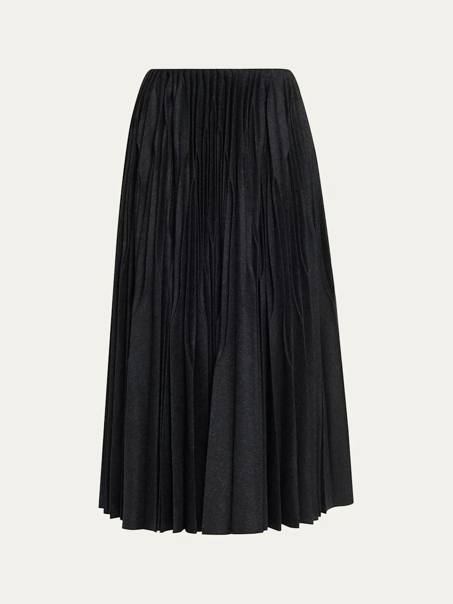 Pleated Merino Flannel Midi Skirt - 1