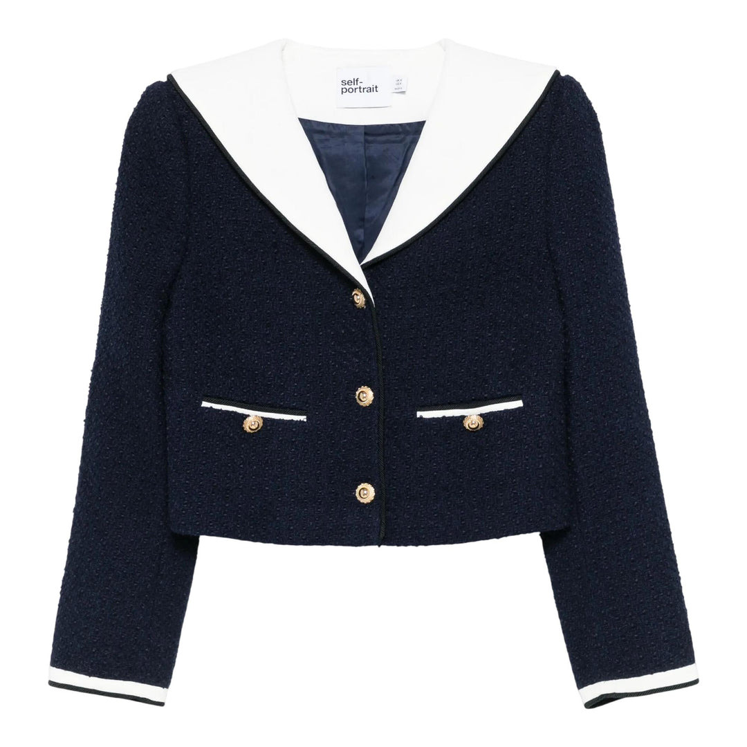 Navy Boucle Contrast Collar Jacket - 1