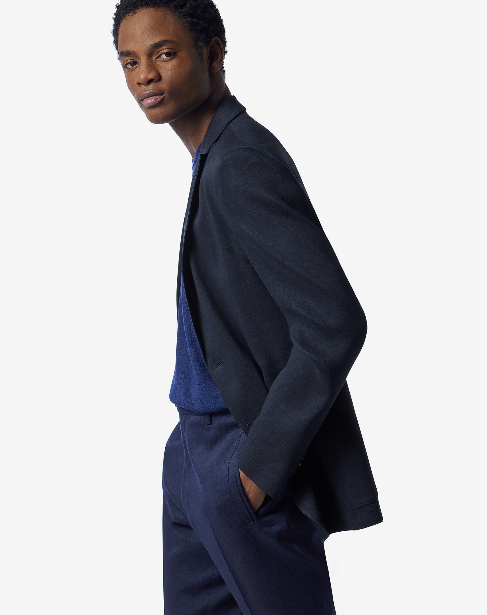 Blue linen, wool and mohair jacket - 4
