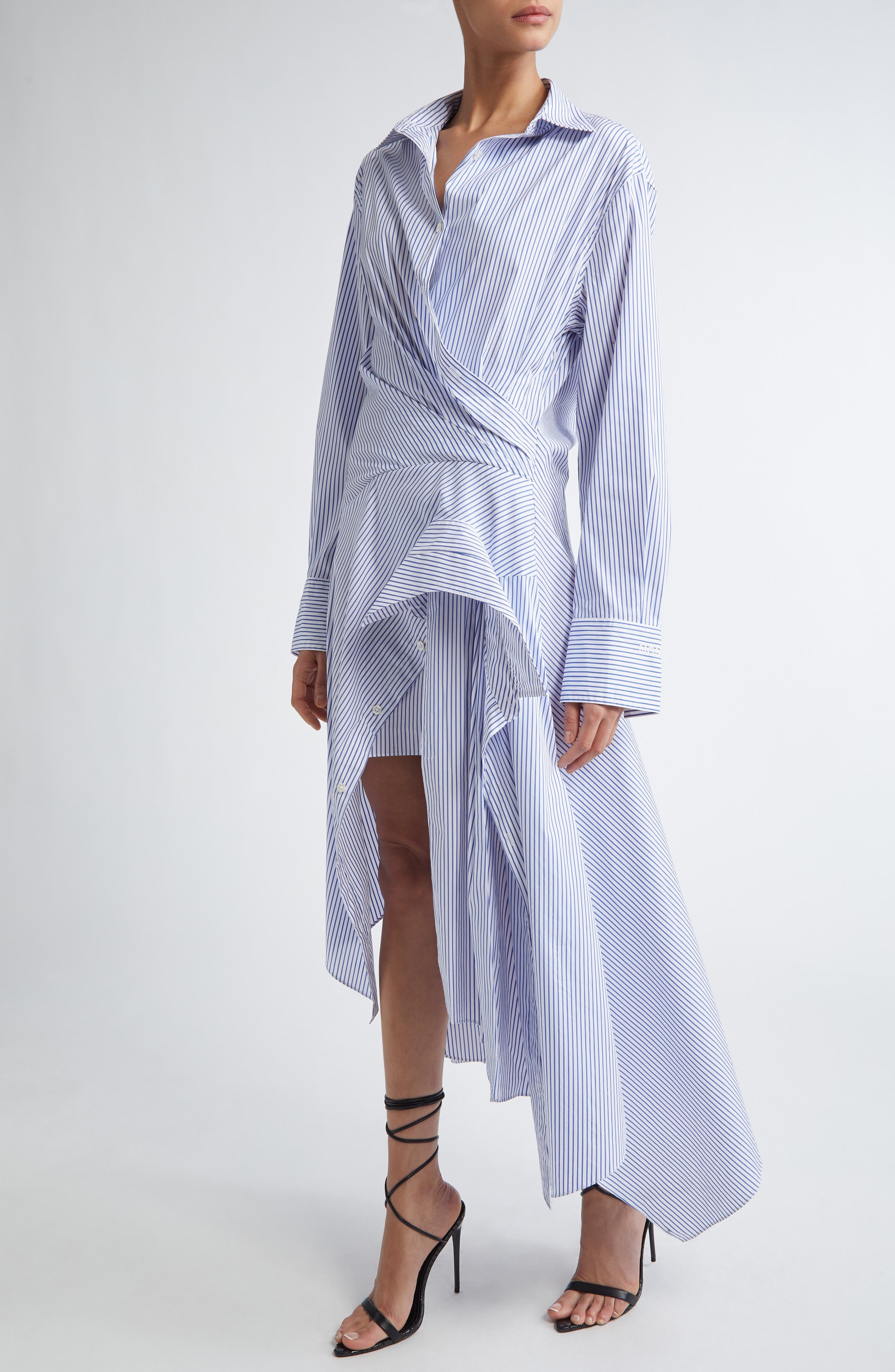 MONSE Cascade Stripe Long Sleeve Deconstructed Shirtdress in Ivory/Navy at Nordstrom - 4