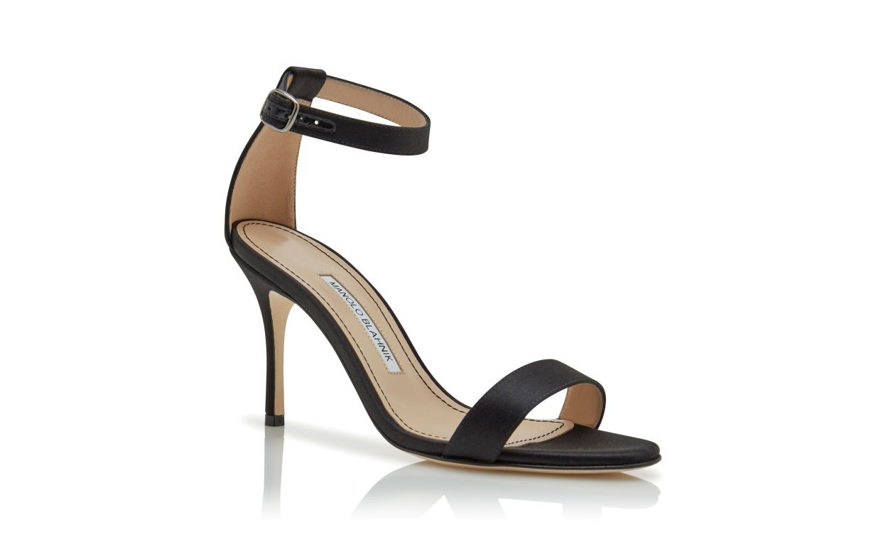 Black Satin Ankle Strap Sandals - 3
