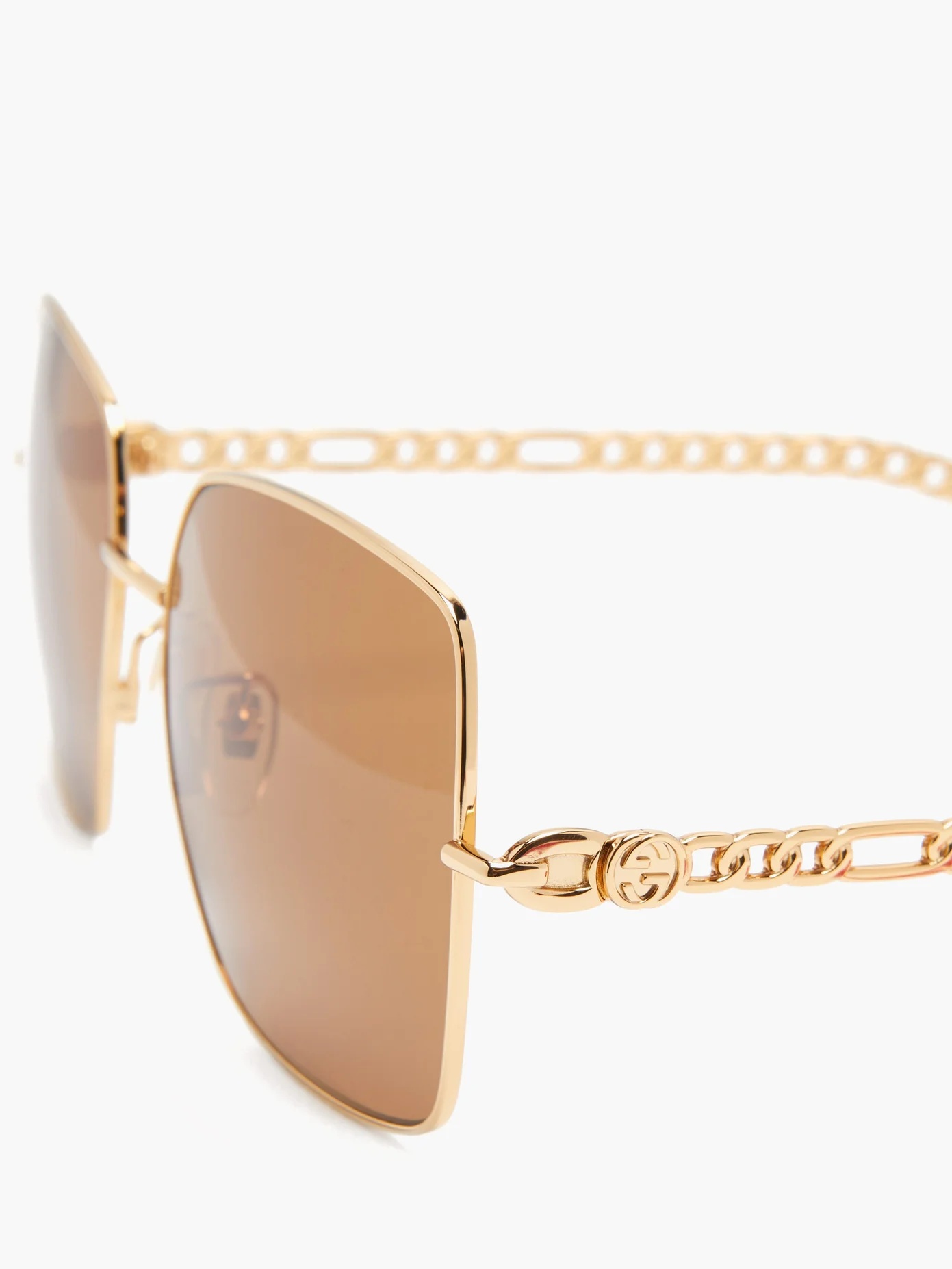 GG chain-charm square metal sunglasses - 2