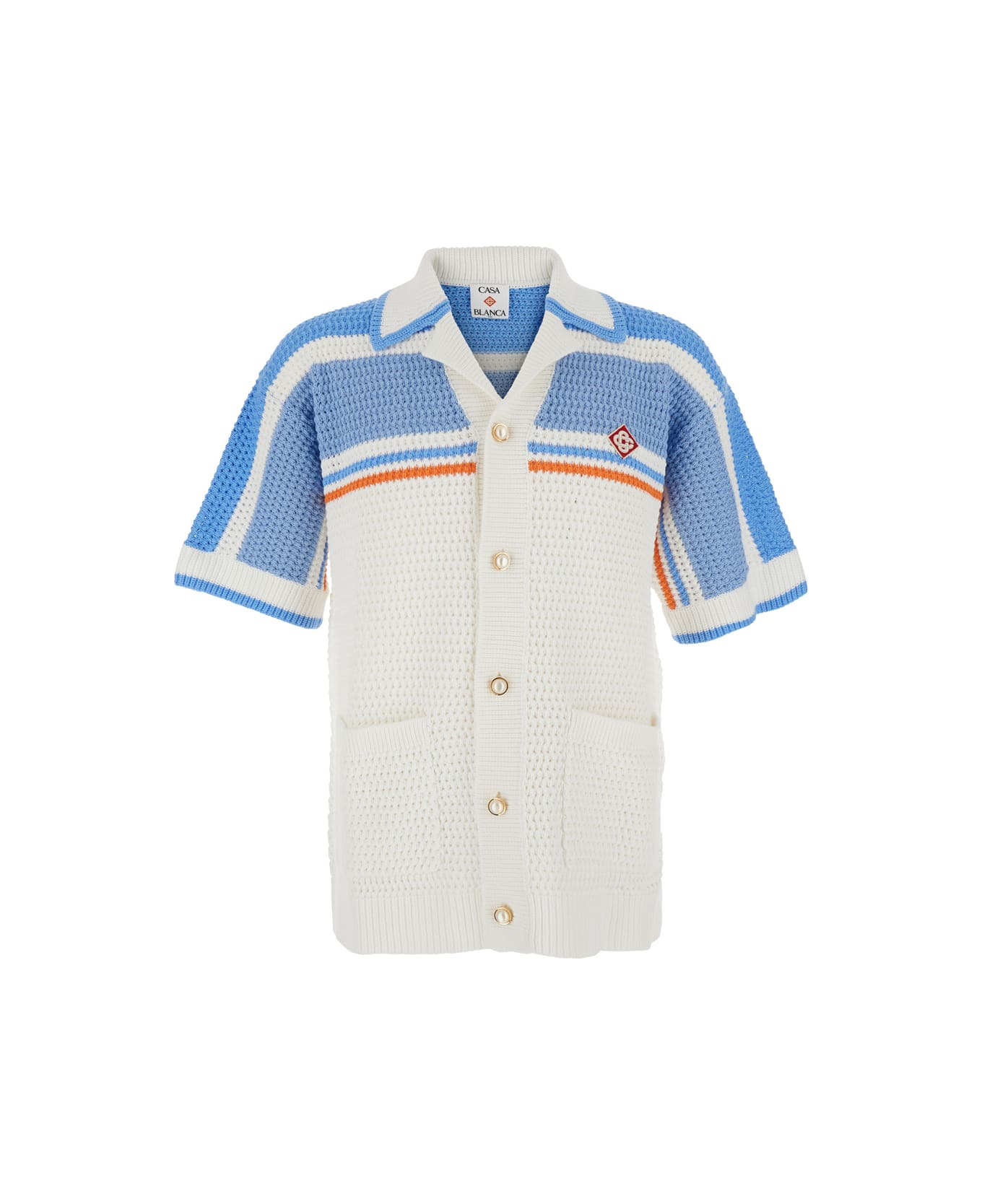 White Shirt With Classic Collar And Chest Logo Patch In Cotton Man - 1