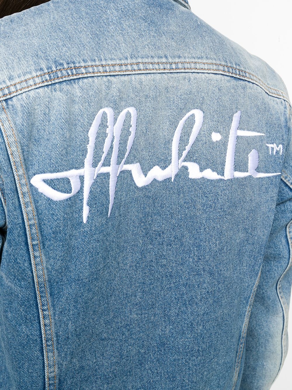 logo-embroidered short denim jacket - 5