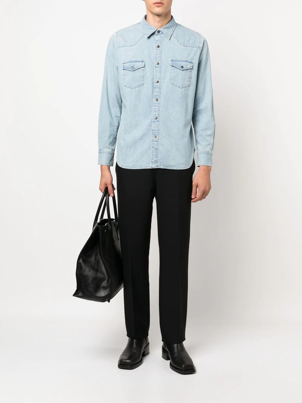 yoke-detail denim shirt - 2