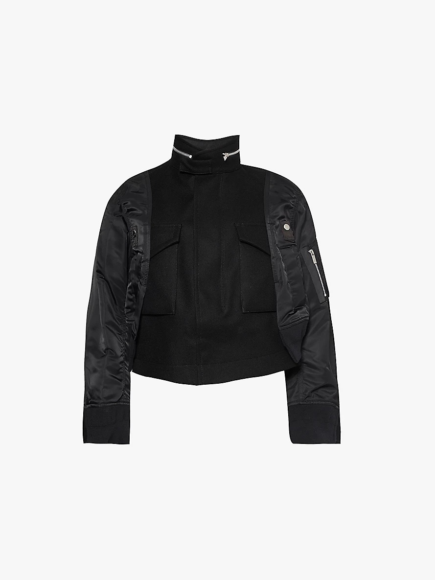 Zip-collar contrast-panel wool-felt and shell jacket - 1