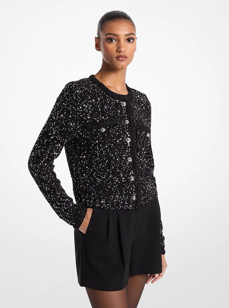 Sequined Metallic Stretch Knit Jacket 1