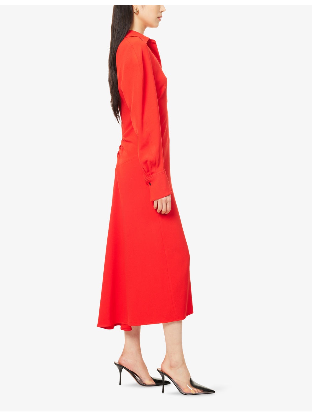 Polo-Collar Ruched Stretch-Woven Midi Dress - 3