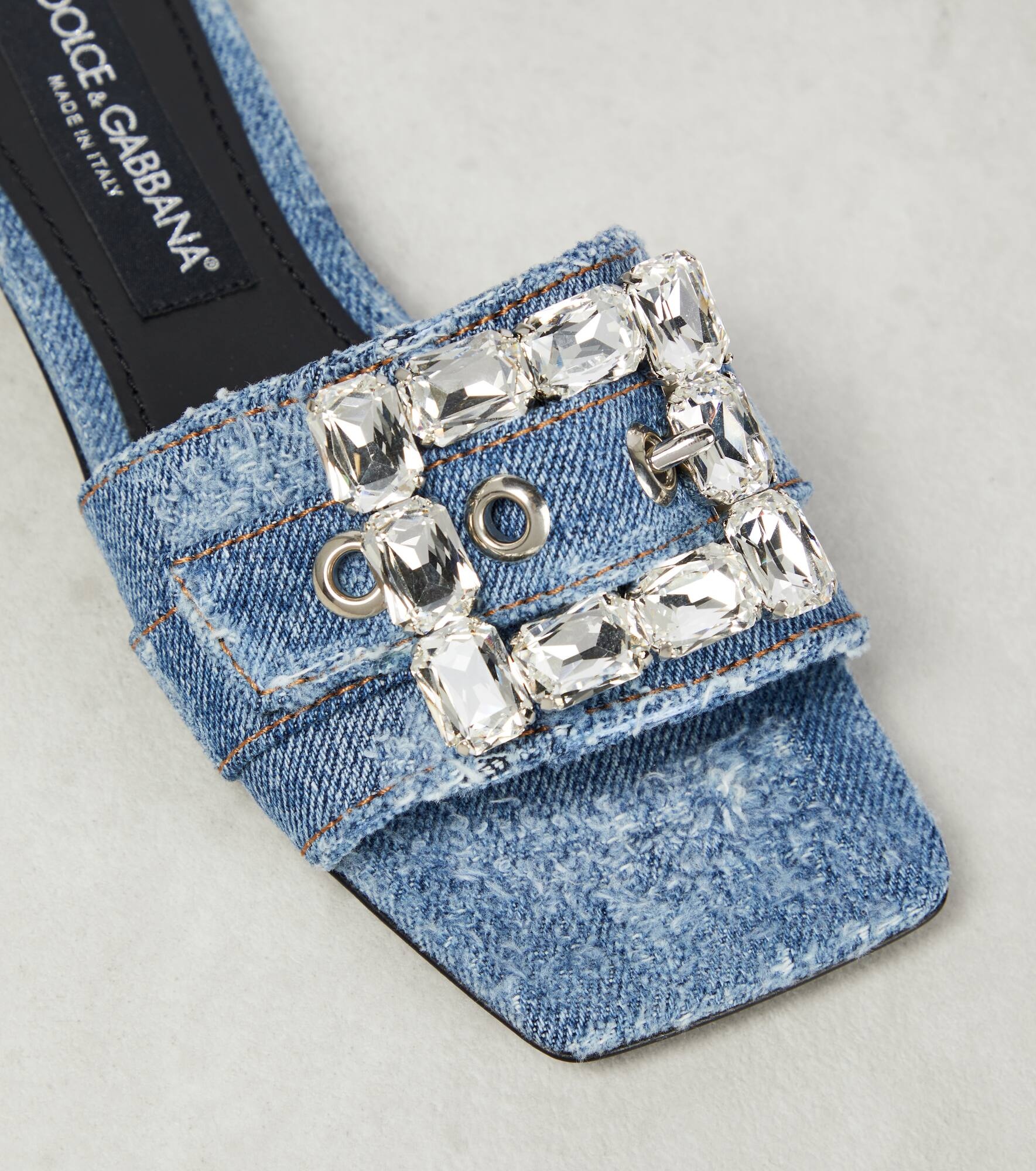 Crystal-embellished denim sandals - 6