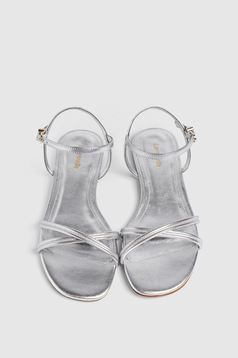 Larroudé Annie Sandal Ankle Tie In Silver Metallic Leather outlook