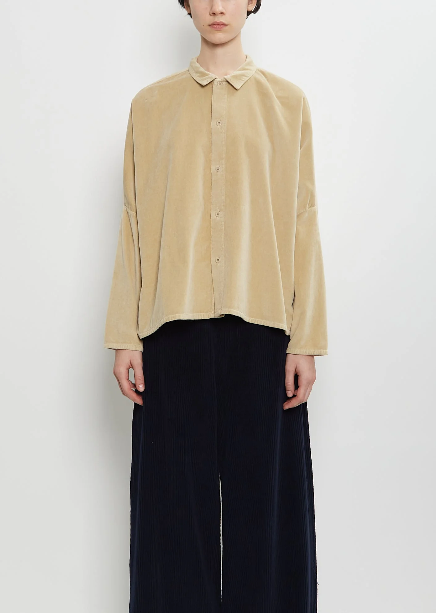 Tina Cotton Velvet Shirt — Cemento - 1