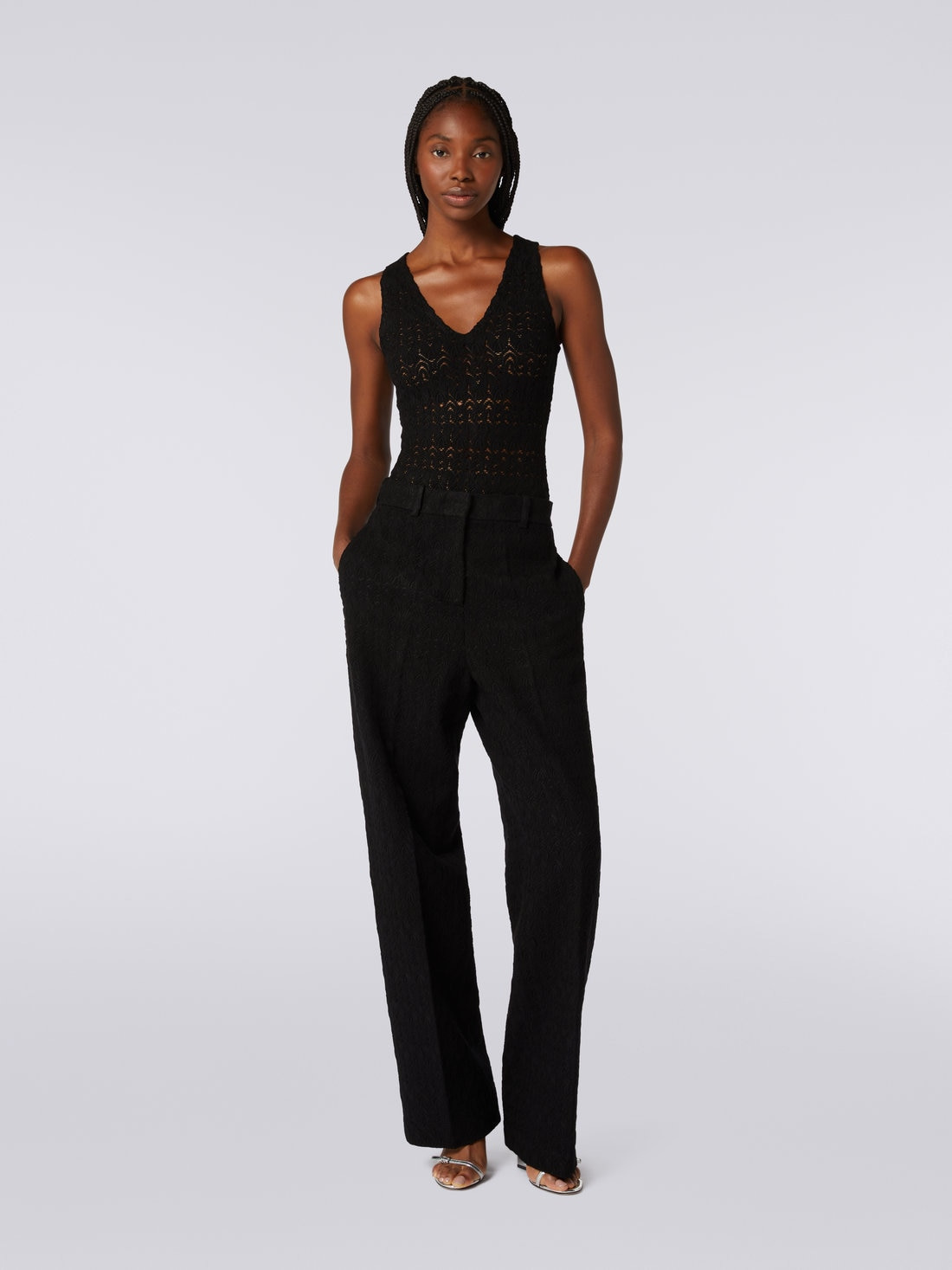V-neck bodysuit in viscose blend with lace effect - 2