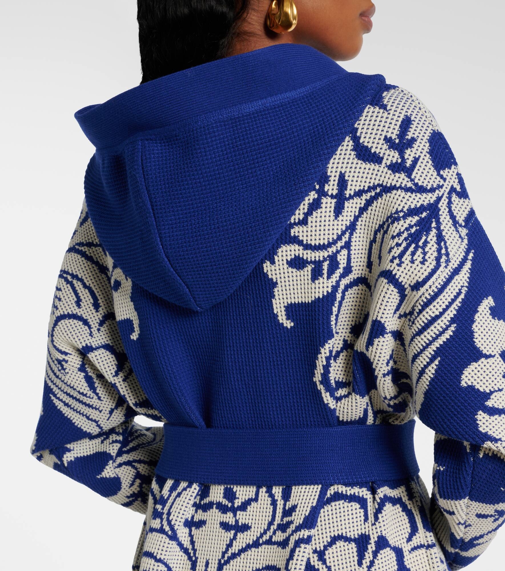 Floral waffle-knit hooded cardigan - 6