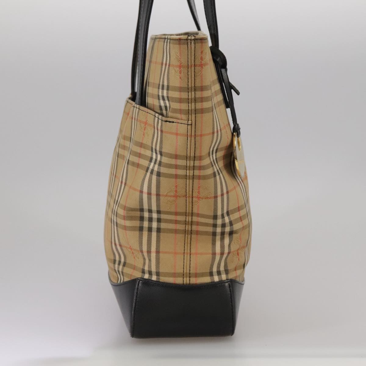 Burberry Nova Check Tote Bag Canvas Leather Beige Black Gold - 4