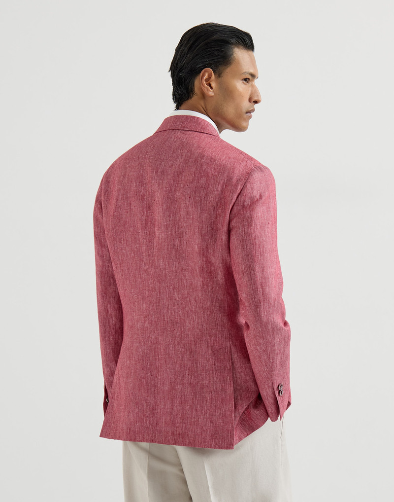 Linen denim one-and-a-half breasted deconstructed blazer with metal buttons 3