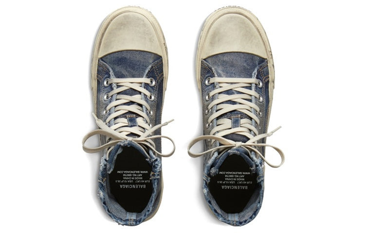Balenciaga Paris High Top Sneakers 'Blue Destroyed Denim and Rubber' 688752W3RCL4090 - 4